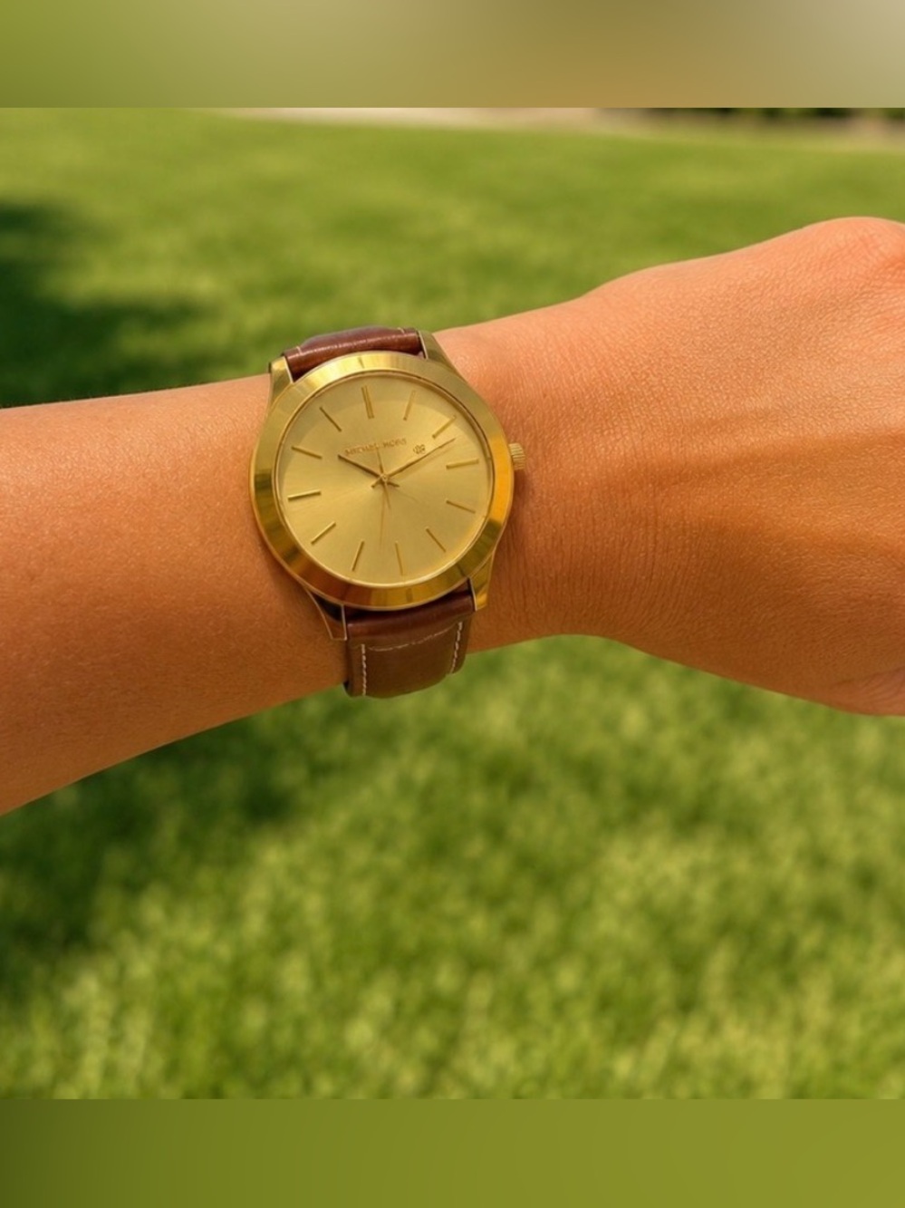 Michael Kors Cross Leather Strap Watch